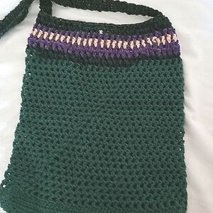 Hand made Green and Purple Crochet tote Bag